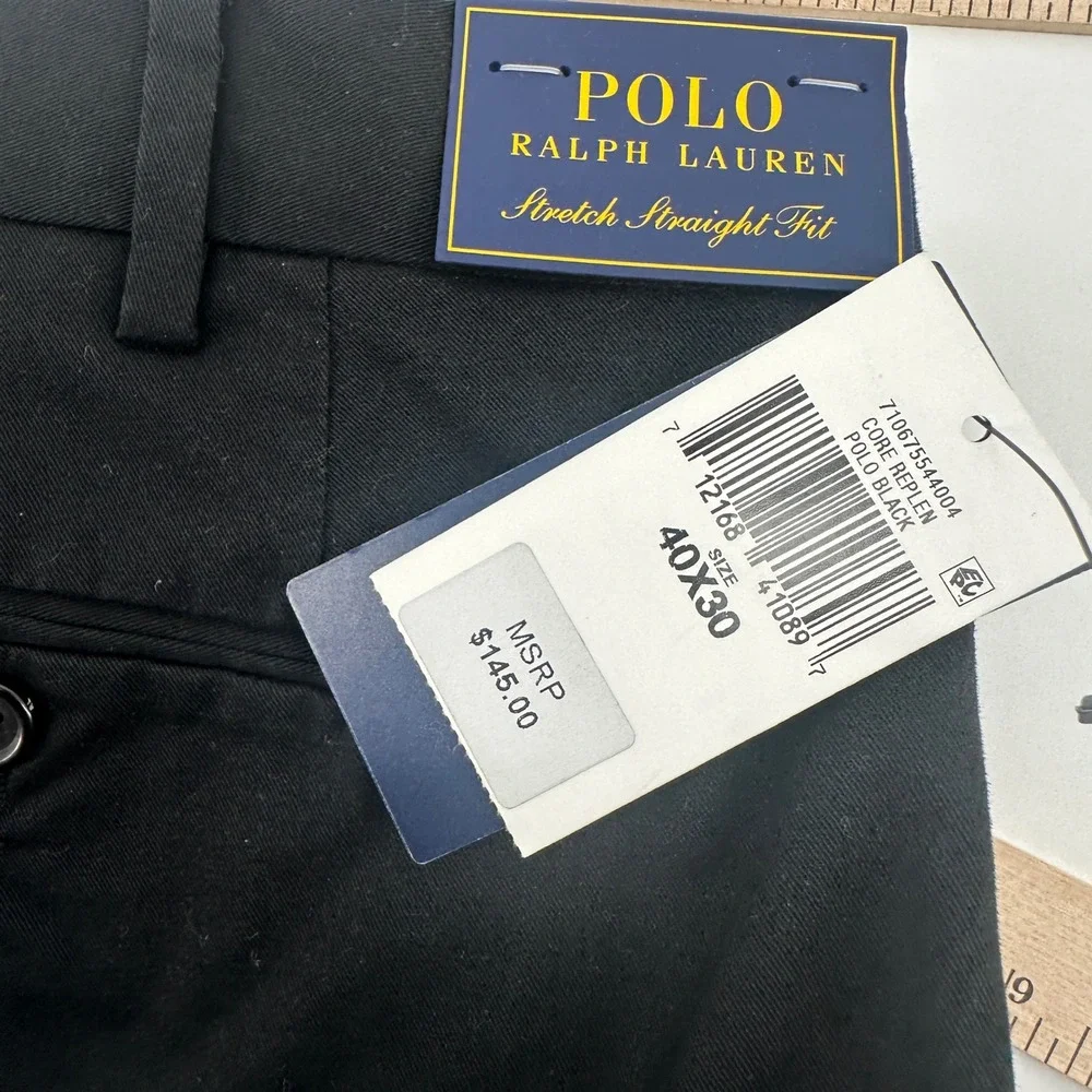 Polo Ralph Lauren Pants Mens 40x30 Black Solid Straight Fit Stretch Modern NWT